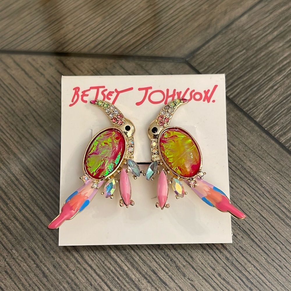 Betsey Johnson Paradise Lost Toucan Bird Stud Fire Opal Belly Earrings
